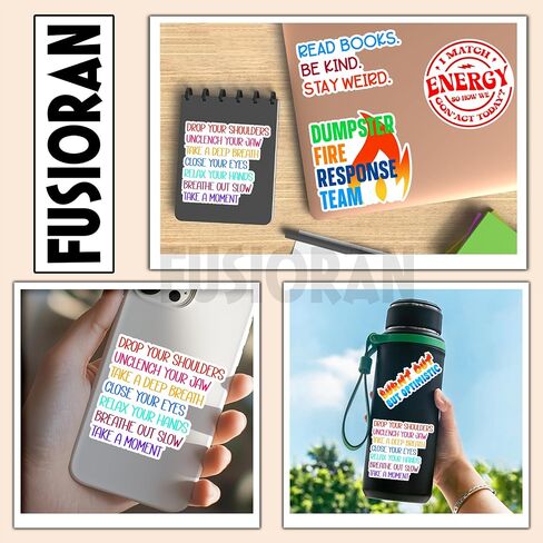 (3Pcs) Drop Your Shoulders Unclench Your Jaw Take A Deep Breath Sticker Self-Care Relaxation Mindfulness Decal Waterproof for Water Bottles Laptop Notebook Tumbler Phone Case Size 3x3 in Saudi Arabia