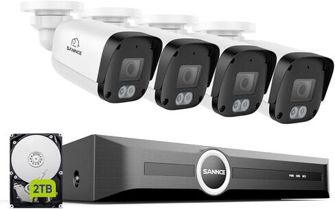 نظام أمان SANNCE 5MP PoE، 8CH 6MP NVR للمراقبة مع 8 قطع 5MP HD كاميرات رصاصة مقاومة للطقس مع ضغط فيديو H.265، LED IR ذكي، تنبيه دفع التطبيق، الوصول عن بعد (بدون HDD) in Kuwait