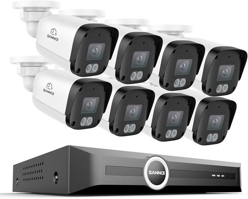 نظام أمان SANNCE 5MP PoE، 8CH 6MP NVR للمراقبة مع 8 قطع 5MP HD كاميرات رصاصة مقاومة للطقس مع ضغط فيديو H.265، LED IR ذكي، تنبيه دفع التطبيق، الوصول عن بعد (بدون HDD) in Kuwait