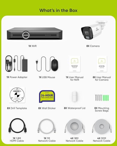 نظام أمان SANNCE 5MP PoE، 8CH 6MP NVR للمراقبة مع 8 قطع 5MP HD كاميرات رصاصة مقاومة للطقس مع ضغط فيديو H.265، LED IR ذكي، تنبيه دفع التطبيق، الوصول عن بعد (بدون HDD) in Kuwait