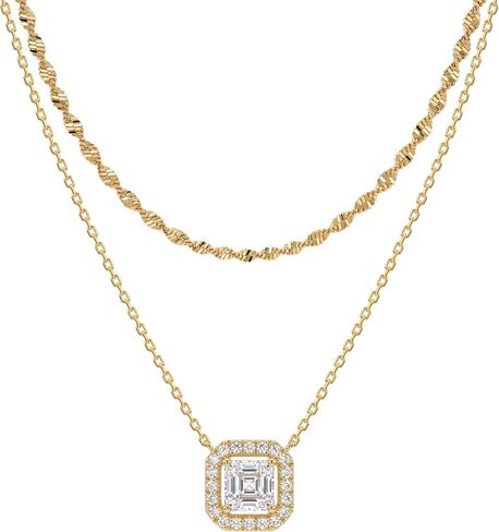 TONTMY STUDIOS Layered Gold Necklace for Women 14K Gold Plated Small Dainty CZ Pendant Layering Gold Necklaces Set Simple Chain Choker Necklace Trendy Jewelry for Women Gifts in Saudi Arabia