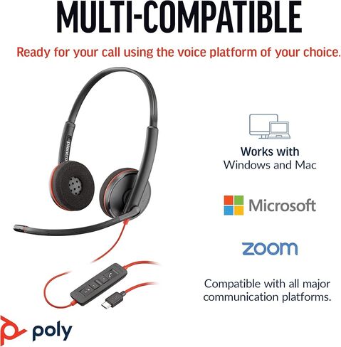 Poly Blackwire 3220 Wired Headset with Mic, Hi-Fi Stereo Sound, Noise-Canceling Mic, Stereo Design, Connect to PC via USB-C & USB-A Adapter, (Renewed) in Saudi Arabia