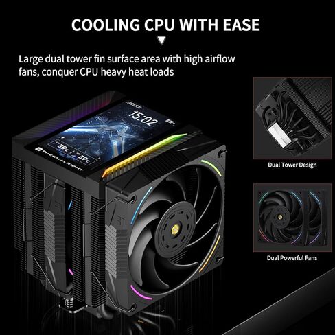 Thermalright Peerless Assassin 120 Vision MAX ARGB Black CPU Air Cooler, Twin Tower Radiator 2150RPM,480x854 Resolving Power IPS Screen with 5’’,Computer Cooler for Intel lga1851/1700/115x,AM4/AM5 in Saudi Arabia