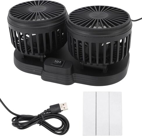 Dual Heads USB Car Fan Powerful Cooling Adjustable Speeds Quiet Operation USB Powered for Vehicles Trucks RVs Office ABS Plastic 21x13x16cm (White) in Saudi Arabia