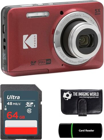 Kodak PIXPRO FZ55 Blue 16MP Digital Camera 5X Optical Zoom 28mm Wide Angle 1080P Full HD Video 2.7" LCD Camera + 64GB Card and Reader + Memory Wallet in Saudi Arabia