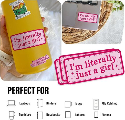 (3Pcs-2") I'm Literally Just A Girl Stickers, Funny Just A Girl Sticker Quote Cutesy Waterproof Vinyl Sticker for Laptop, Water Bottle, Tumbler, Hard Hat, Cars Decal Gifts for Her Him 2 Inches in Saudi Arabia