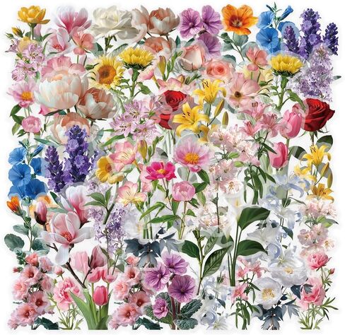 50pcs Flower Stickers Pack for Water Bottle, Vinyl Waterproof Stickers Decals for Laptop Phone Skateboard Nature, Floral, Plant Stickers in Saudi Arabia