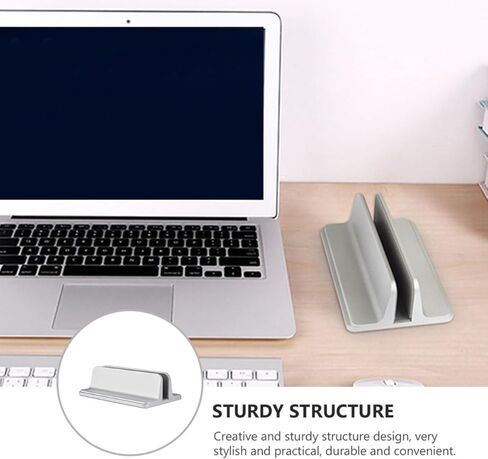 TEHAUX Aluminum Alloy Vertical Laptop and Tablet Stand Holder, Silver Desktop Notebook Mount Base with Cooling and Storage for Home Office Use in Saudi Arabia