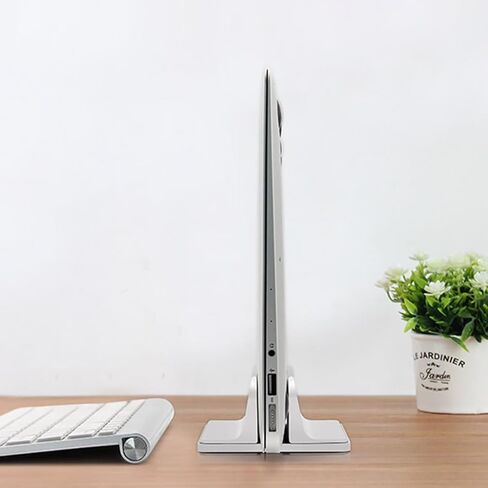 TEHAUX Aluminum Alloy Vertical Laptop and Tablet Stand Holder, Silver Desktop Notebook Mount Base with Cooling and Storage for Home Office Use in Saudi Arabia