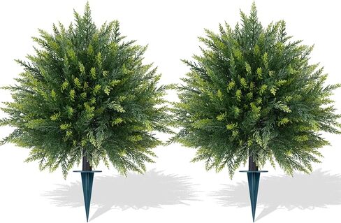 أشجار توبياري أرز اصطناعية مع ارتفاع أرضي، قطعتان من شجيرات الصنوبر المزيفة، نباتات شجرة السرو الصناعية المقاومة للأشعة فوق البنفسجية للمزارعين الداخليين والخارجيين والشرفة الأمامية in Kuwait