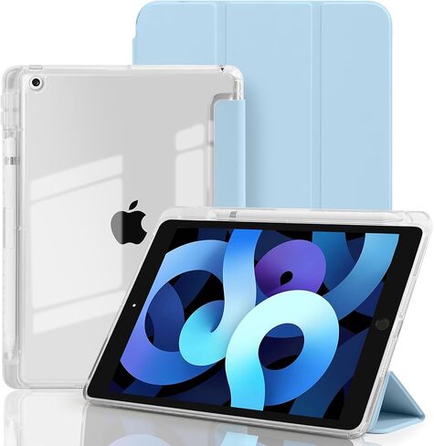 حافظة لجهاز iPad الجيل التاسع/الثامن/السابع (2021/2020/2019)، غطاء حماية هجين لجهاز iPad 10.2 بوصة مع حامل أقلام، غطاء خلفي شفاف مضاد للاصفرار، رمادي فاتح in Kuwait