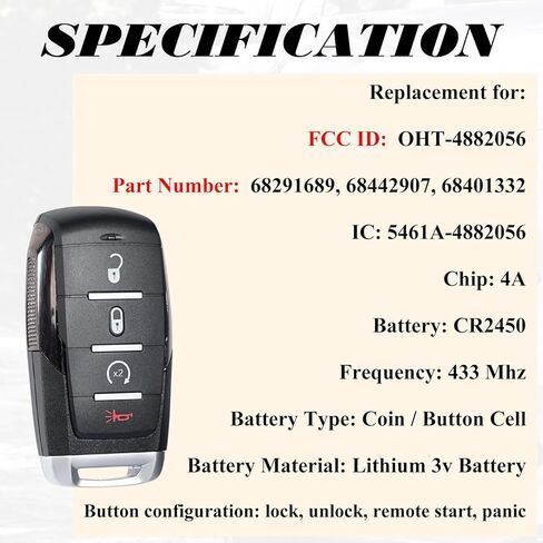 Proximty Smart Key Fob Replacement Fits for Dodge Ram 1500 2019 2020 2021 2022 2023 2024 Keyless Entry Remote Control OHT-4882056 68291689 68442907 68401332 in Saudi Arabia