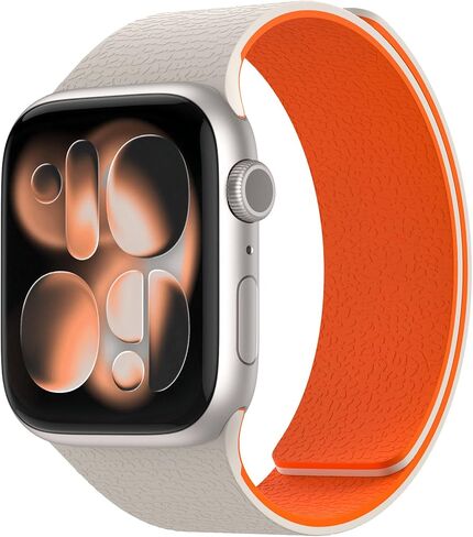Magnetic Silicone Band Compatible with Apple Watch Band 42mm 41mm 40mm 38mm Series 11 10 9 8 7 6 5 4 3 & SE 3/2/1 Strong Magnetic Clasp, Waterproof & Adjustable (Starlight) in Kuwait