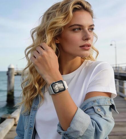 Magnetic Silicone Band Compatible with Apple Watch Band 42mm 41mm 40mm 38mm Series 11 10 9 8 7 6 5 4 3 & SE 3/2/1 Strong Magnetic Clasp, Waterproof & Adjustable (Starlight) in Kuwait