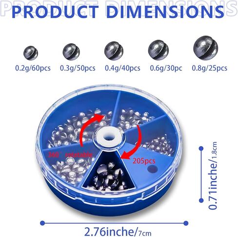 Fishing 117pcs/205pcs Weight Sinkers 6 Sizes/5 Sizes Lead Weights Round Split Shot Sinker Removable Egg Sinkers Kit in Saudi Arabia