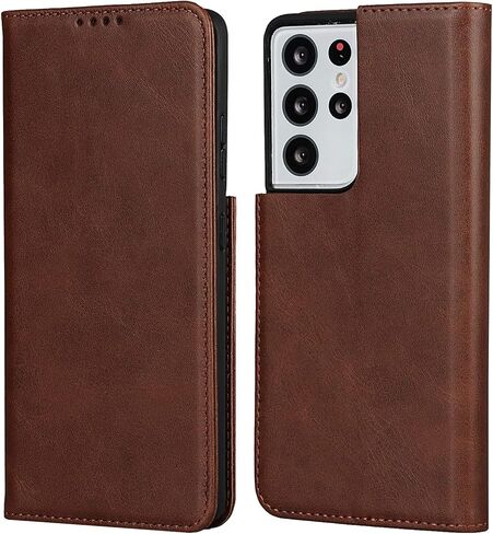 حافظة محفظة Jaorty لهاتف Galaxy S21 Ultra، حافظة قابلة للطي من جلد البولي يوريثان الفاخر، فتحات للبطاقات، جيب للنقود، مسند، حافظة إغلاق مغناطيسي لهاتف Samsung Galaxy S21 Ultra 5G (إصدار 2021) 6.8 بوصة، بني in Kuwait