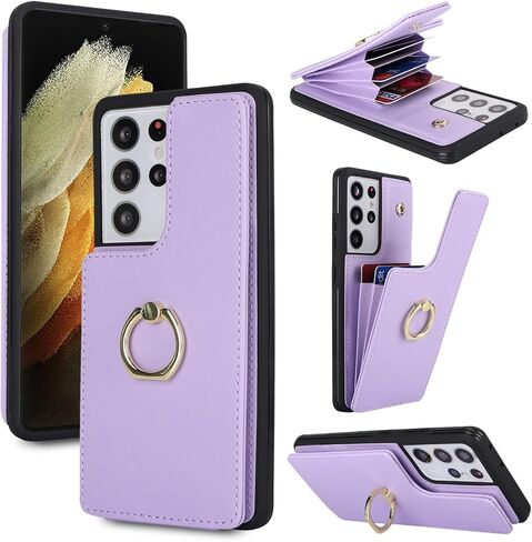 حافظة محفظة Jaorty لهاتف Galaxy S21 Ultra، حافظة قابلة للطي من جلد البولي يوريثان الفاخر، فتحات للبطاقات، جيب للنقود، مسند، حافظة إغلاق مغناطيسي لهاتف Samsung Galaxy S21 Ultra 5G (إصدار 2021) 6.8 بوصة، بني in Kuwait