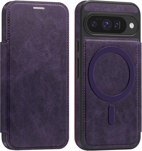 Compatible for Google Pixel 10 Pro XL 5G Flip PU Leather Wallet Case with RFID Blocking Credit Card Holder Compatible with Magsafe Protective Rugged Anti-Slip Shockproof Cover Dark Brown in Saudi Arabia