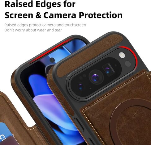 متوافق مع حافظة Google Pixel 10 Pro XL 5G من جلد البولي يوريثان مع حامل بطاقة الائتمان RFID المتوافق مع Magsafe وغطاء متين مقاوم للانزلاق ومقاوم للصدمات باللون البني الداكن in Kuwait