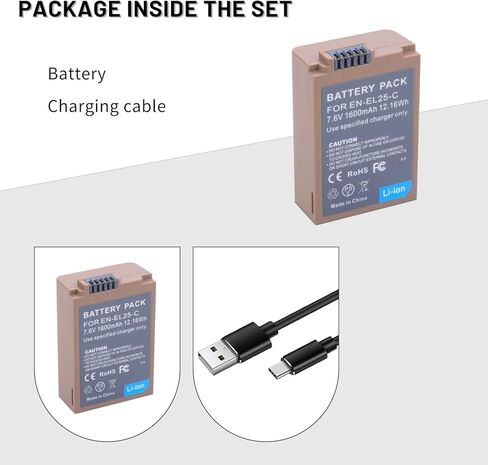 بطارية بديلة EN-EL25 EN-EL25a بقدرة 1600 مللي أمبير في الساعة مع منفذ شحن سريع USB-C متوافق مع كاميرا Nikon ZFC / Z30 / Z50، شاحن MH-32 in Saudi Arabia