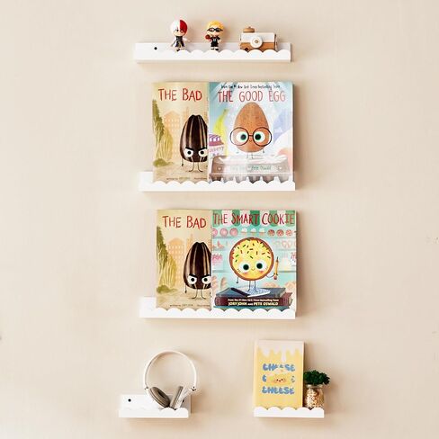 Nursery Book Shelves, 5-Pack Wood Floating Book Shelves for Wall,16.5 Inch Scalloped Wall Shelves, Kids Bookshelf for Bedroom,Bathroom,Kitchen,Kids, Toddler Room, Toy and Nursery Decor Storage(White) in Saudi Arabia
