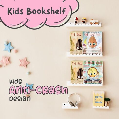 Nursery Book Shelves, 5-Pack Wood Floating Book Shelves for Wall,16.5 Inch Scalloped Wall Shelves, Kids Bookshelf for Bedroom,Bathroom,Kitchen,Kids, Toddler Room, Toy and Nursery Decor Storage(White) in Saudi Arabia