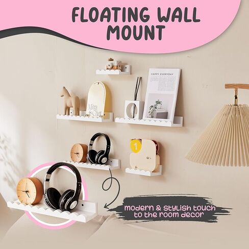 Nursery Book Shelves, 5-Pack Wood Floating Book Shelves for Wall,16.5 Inch Scalloped Wall Shelves, Kids Bookshelf for Bedroom,Bathroom,Kitchen,Kids, Toddler Room, Toy and Nursery Decor Storage(White) in Saudi Arabia