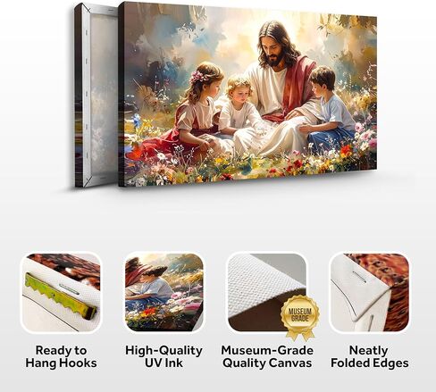 TAILORED CANVASES Jesus With Children Faith Wall Art – Christian Gospel Picture for Kids’ Rooms, Jesus Loves the Little Children Canvas Décor for Bedroom or Nursery 12x18 in Saudi Arabia
