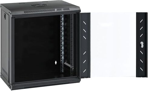 خزانة شبكية مثبتة على الحائط 12U، مقاس 19 بوصة، هيكل فولاذي IP20 مع باب زجاجي قابل للقفل، 53 × 40 × 60 سم، أسود in Kuwait