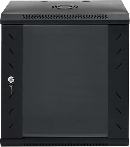 خزانة شبكية مثبتة على الحائط 12U، مقاس 19 بوصة، هيكل فولاذي IP20 مع باب زجاجي قابل للقفل، 53 × 40 × 60 سم، أسود in Kuwait