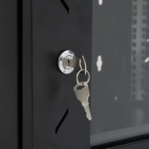 خزانة شبكية مثبتة على الحائط 12U، مقاس 19 بوصة، هيكل فولاذي IP20 مع باب زجاجي قابل للقفل، 53 × 40 × 60 سم، أسود in Kuwait