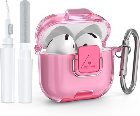 for AirPods 4th Gen Case with Cleaning Kit&Phone Stand,Secure Lock TPU Protective Cover Compatible with AirPods 4 (2024),Full Protection Drop-Proof Case with Carabiner (Clear Purple) in Kuwait