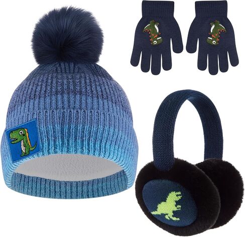 3 Pcs Kids Hat Earmuffs and Gloves Set, Winter Knitted Hat Mittens for Girls Boys Age 4-7 in Kuwait