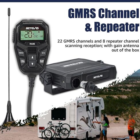 Retevis RA86 GMRS Mobile Radio, GMRS Radio with Integrated Control Mic,Bundle with Base Antenna, NOAA 8 Repeater Channels, Long Range Communication kit for Long Distance Communication in Saudi Arabia