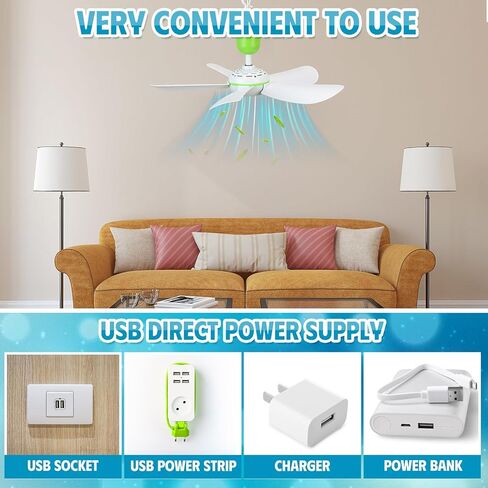 2 Set 15.74" Portable Hanging Ceiling Fan USB Mini Small Outdoor RV Hanging Ceiling Fan with On/off Button, Quiet Operation for Camping Gazebo Tent Attic Bedroom Basement in Saudi Arabia