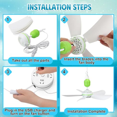 2 Set 15.74" Portable Hanging Ceiling Fan USB Mini Small Outdoor RV Hanging Ceiling Fan with On/off Button, Quiet Operation for Camping Gazebo Tent Attic Bedroom Basement in Saudi Arabia