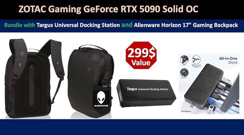 ZOTAC Gaming GeForce RTX 5090 Solid OC 32GB GDDR7, Engine Clock 2422 MHz, Reinforced Metal Mid-Frame, IceStorm 3.0 Advanced Cooling, Bundle with Targus dockstation and Backpack Alienware. in Saudi Arabia