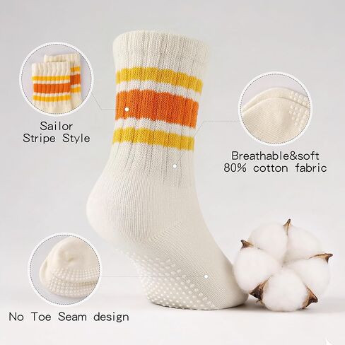 HONGTEYA 6 Pack Baby Toddler Grip Socks with Non-Slip Stripe Grippy Crew Socks for Boys Girls Kids Seamless Toe 1-8 Years in Saudi Arabia