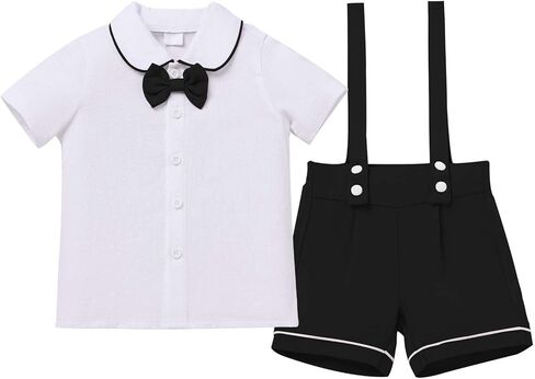 IDOPIP Baby Boys Formal Suit Bowtie Shirt Suspender Shorts Set First Birthday Baptism Wedding Tuxedo Outfits for Photo Shoot in Saudi Arabia