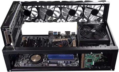 حقيبة Yunseity Open Air Mining Frame Rig Case، إطار تعدين SECC مع 4 مراوح قابلة للقفل مقاس 12 سم لوحدات معالجة الرسومات 6-8، متوافقة مع اللوحات الأم ATX MATX (أسود) in Kuwait