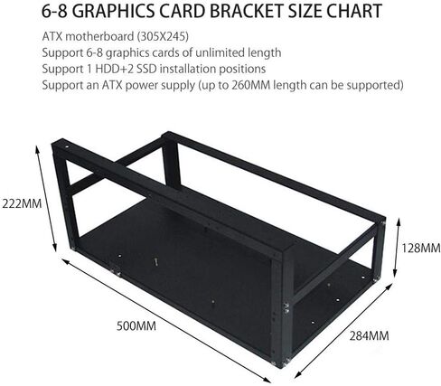 حقيبة Yunseity Open Air Mining Frame Rig Case، إطار تعدين SECC مع 4 مراوح قابلة للقفل مقاس 12 سم لوحدات معالجة الرسومات 6-8، متوافقة مع اللوحات الأم ATX MATX (أسود) in Kuwait