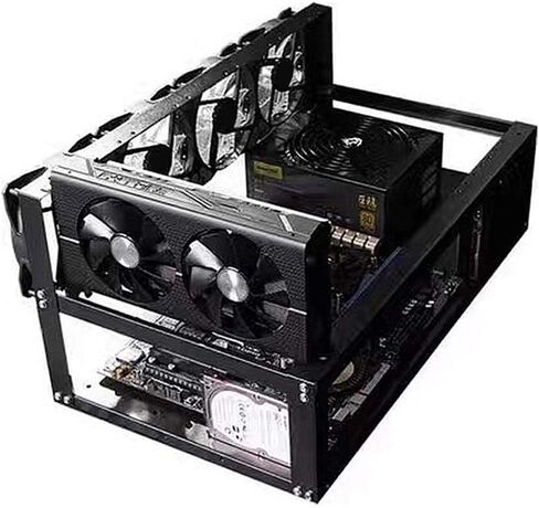 حقيبة Yunseity Open Air Mining Frame Rig Case، إطار تعدين SECC مع 4 مراوح قابلة للقفل مقاس 12 سم لوحدات معالجة الرسومات 6-8، متوافقة مع اللوحات الأم ATX MATX (أسود) in Kuwait