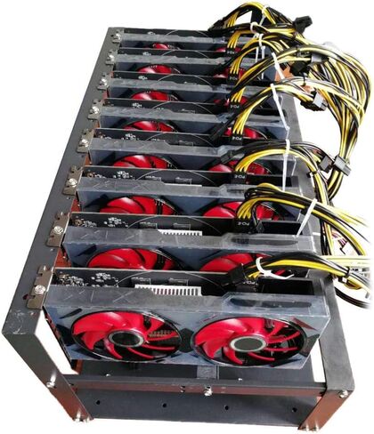 حقيبة Yunseity Open Air Mining Frame Rig Case، إطار تعدين SECC مع 4 مراوح قابلة للقفل مقاس 12 سم لوحدات معالجة الرسومات 6-8، متوافقة مع اللوحات الأم ATX MATX (أسود) in Kuwait