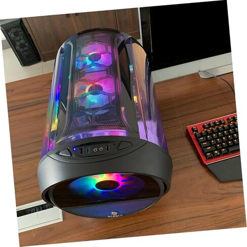 TEHAUX Gaming Computer Case with Panoramic Round RGB Water Cooling, Black Modified Matx Chassis for Office and Gaming Users in Saudi Arabia