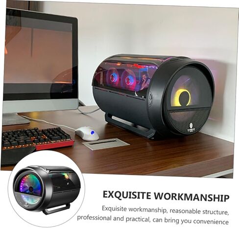 حافظة كمبيوتر ألعاب Veemoon صندوق مضيف تبريد المياه Matx مع إضاءة RGB تصميم دائري بانورامي للمكتب وأجهزة الكمبيوتر المخصصة للألعاب باللون الأسود in Kuwait