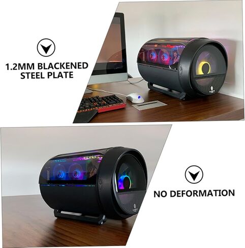 حافظة كمبيوتر ألعاب Veemoon صندوق مضيف تبريد المياه Matx مع إضاءة RGB تصميم دائري بانورامي للمكتب وأجهزة الكمبيوتر المخصصة للألعاب باللون الأسود in Kuwait