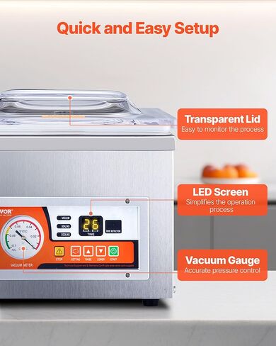 VEVOR Chamber Vacuum Sealer، DZ-260A معدل مضخة 6.5 متر مكعب/ساعة، تأثير إغلاق ممتاز مع تحكم تلقائي، آلة تغليف الأطعمة الاحترافية 110 فولت/60 هرتز تستخدم للحوم الطازجة والفواكه والصلصات in Kuwait