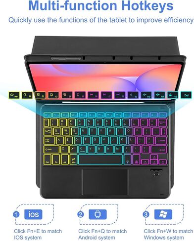 Touchpad Keyboard Case for Samsung Galaxy Tab S10 Lite/S10 FE/S9 FE 10.9 inch /S9 11" 2025/2023 Tablet, Rainbow Backlight Type-C Charging TrackPad Keyboard with Pencil Holder (Black) in Saudi Arabia