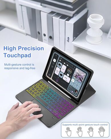 Touchpad Keyboard Case for Samsung Galaxy Tab S10 Lite/S10 FE/S9 FE 10.9 inch /S9 11" 2025/2023 Tablet, Rainbow Backlight Type-C Charging TrackPad Keyboard with Pencil Holder (Black) in Saudi Arabia