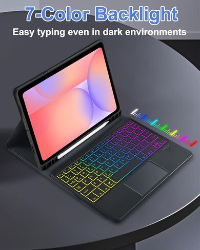 Touchpad Keyboard Case for Samsung Galaxy Tab S10 Lite/S10 FE/S9 FE 10.9 inch /S9 11" 2025/2023 Tablet, Rainbow Backlight Type-C Charging TrackPad Keyboard with Pencil Holder (Black) in Saudi Arabia